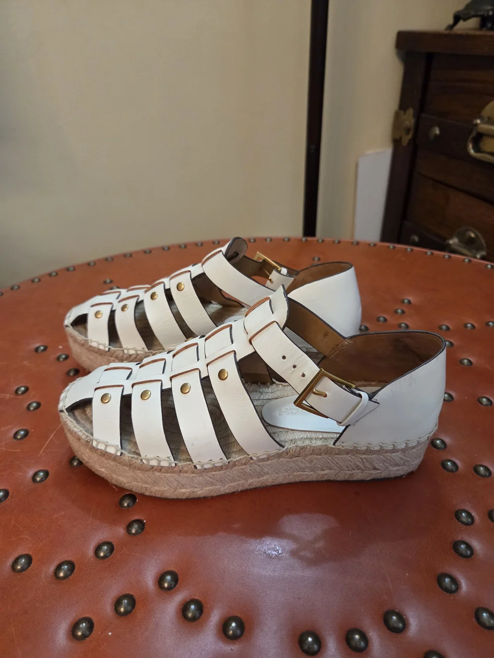 Tory Burch White Leather Espadrille Platform Mules